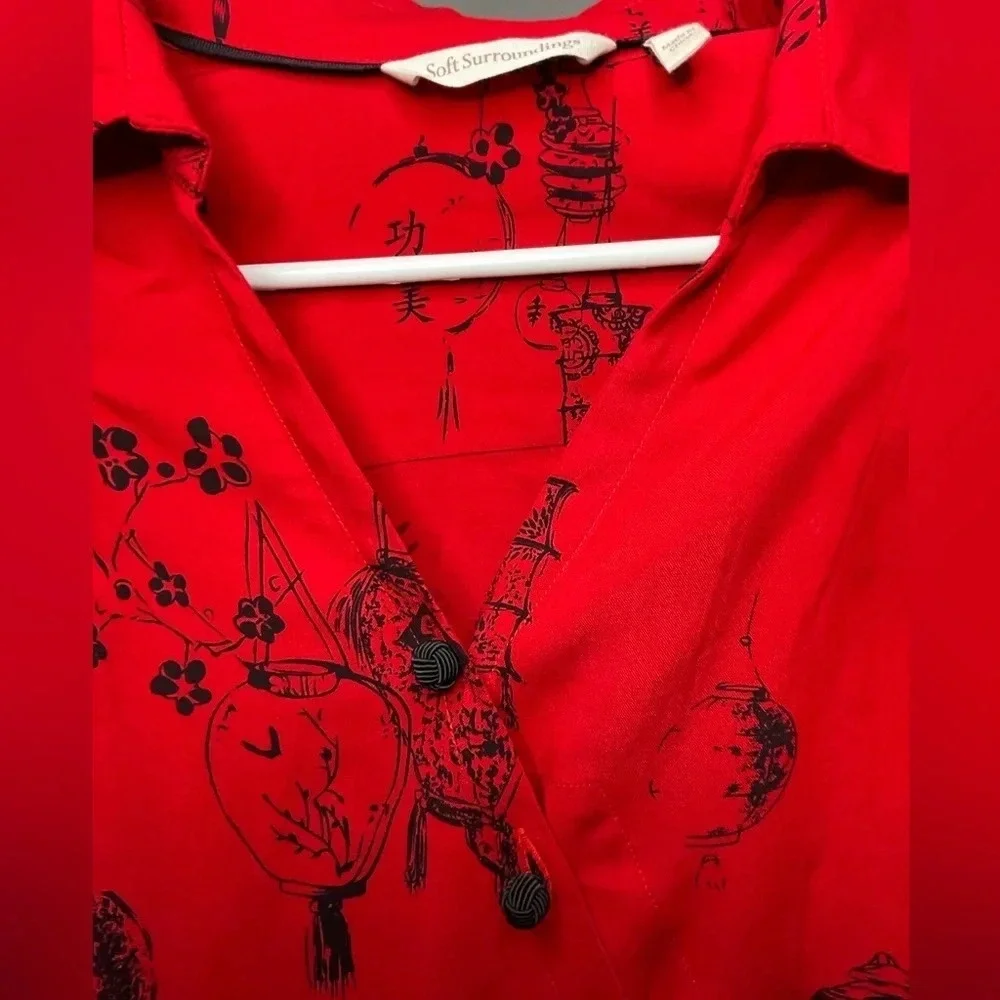 Soft Surroundings Asian Pagoda Tunic Top Size Petite Small Red Lantern Blouse - Picture 3 of 10